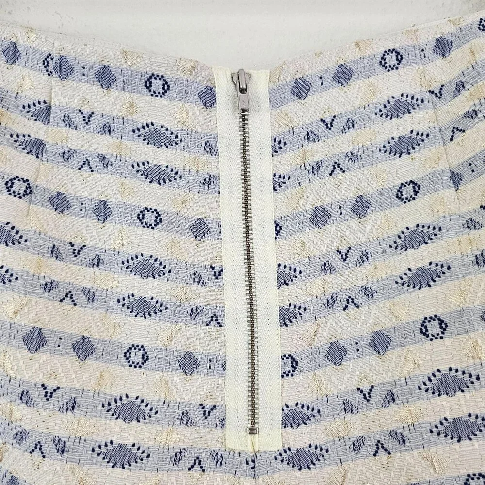 J. CREW F Women Sz 10 Gold Blue White Metallic Jacquard Brocade Skirt Lined Zip - Picture 7 of 10
